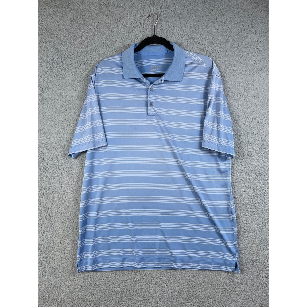 Nike Gold Dri Fit Men's Golf Polo Shirt Blue Stripe Size L